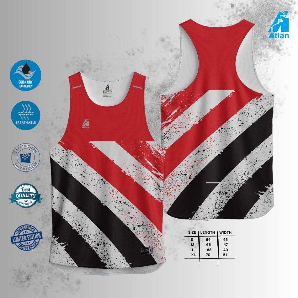 AERONE  Singlet Olahraga Sport Men Atletik Jersey Motif Dry Fit Cross Red
