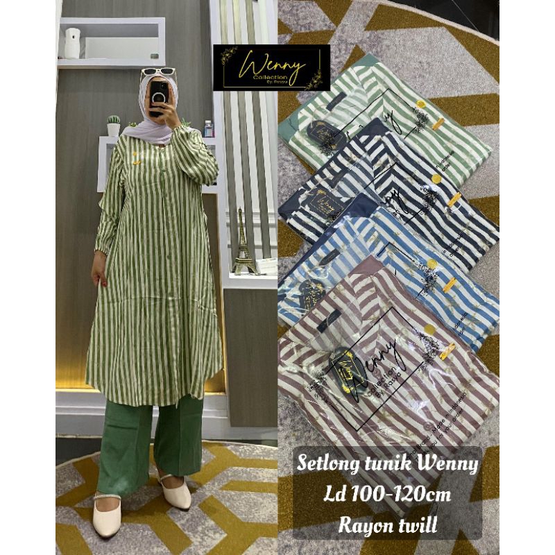 Setelan Long Tunik Salur Bahan Rayon Twill Terlaris dan Termurah 2025