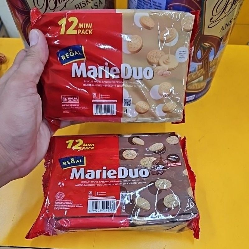 

ED 03.26 PACK 12*20GR - REGAL MARIE DUO RASA PEANUT BUTTER 42621- COKLAT CREAM 42577/ ISI 12 MINI PACK