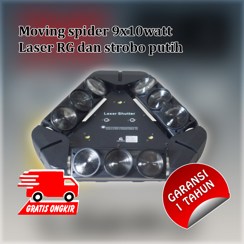 Moving beam lampu spider 3 baris panggung 9x10 fullcolor + laser dan strbe putih