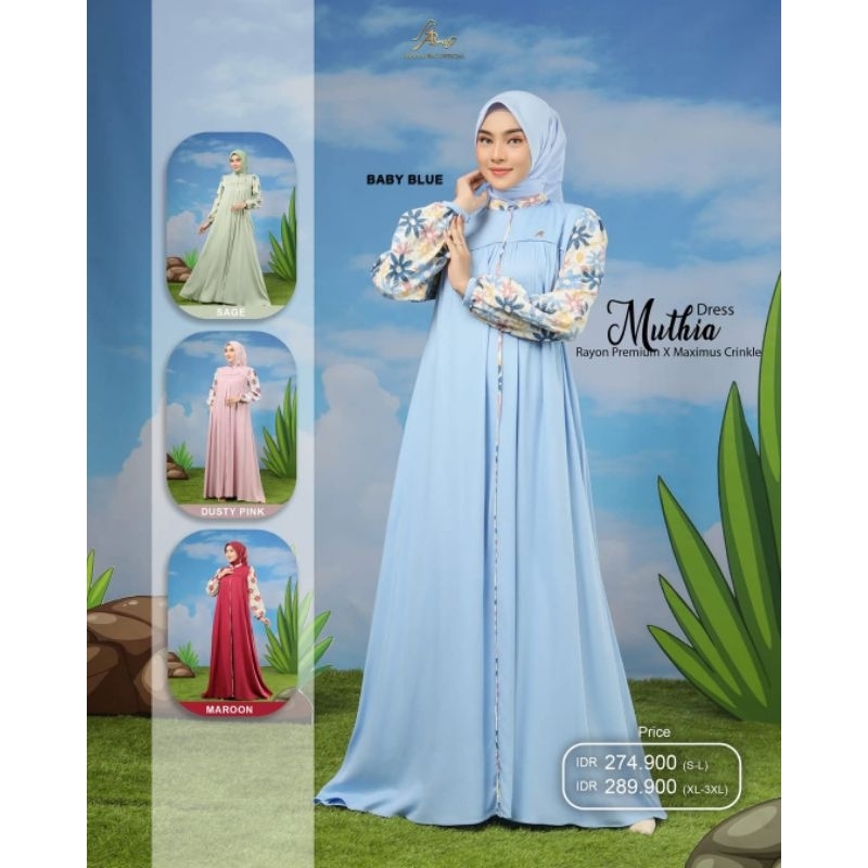 Muthia Dress by Arrafi ORI Gamis Rayon Adem Motif Bunga