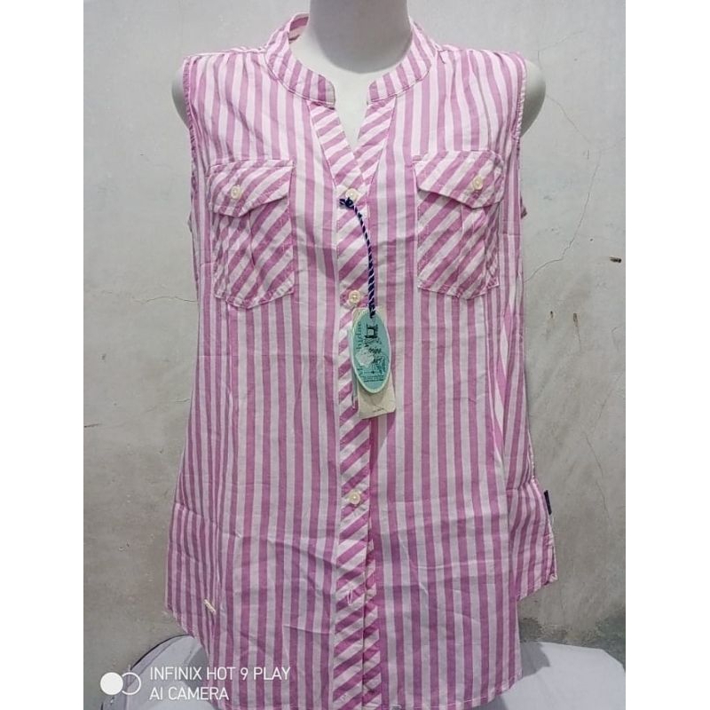 Murah Blouse Baju Kemeja Wanita Tanktop MPD Emba Stripe Pink Size M Dan L