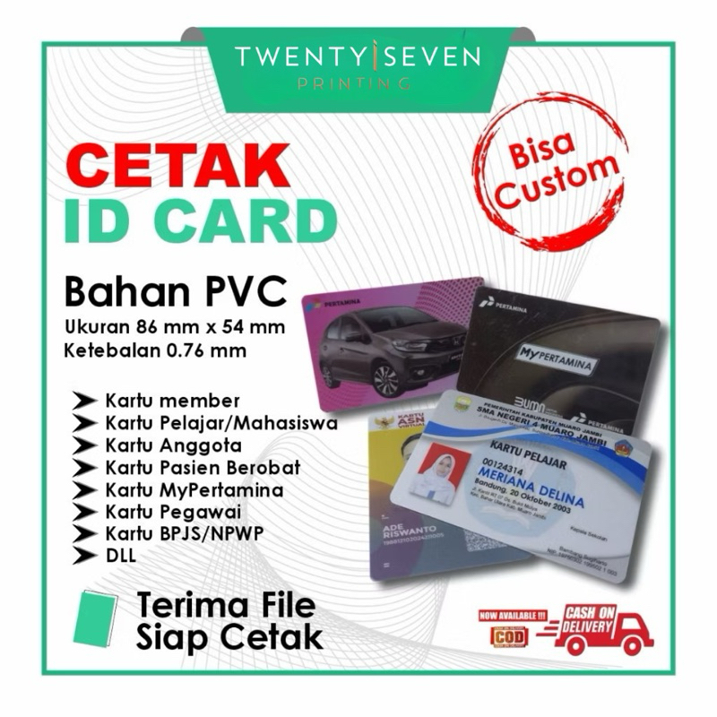

CETAK ID CARD PVC BISA SATUAN SEHARI BERES / KARTU MEMBER KARTU PASIEN KARTU PELAJAR MY PERTAMINA DLL