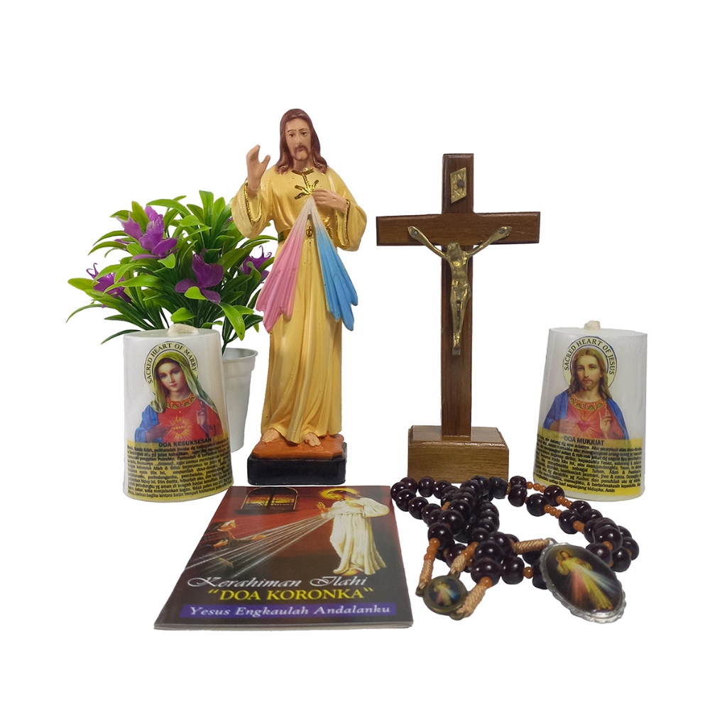 Paket Doa Devosi Kerahiman Ilahi/Patung Yesus Kerahiman/Lilin Doa Kerahiman/Rosario Kerahiman Ilahi