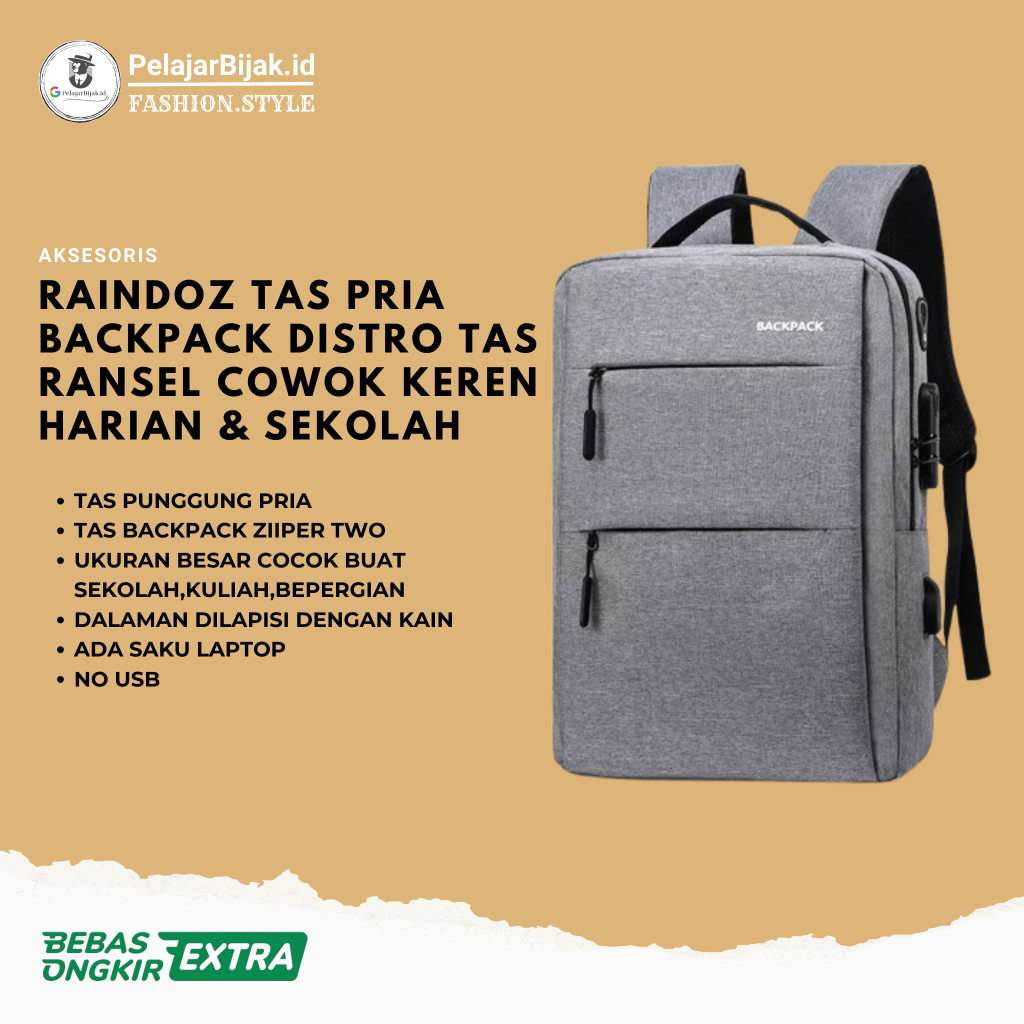 Raindoz Tas Pria Backpack Distro Tas Ransel Cowok Keren Harian & Sekolah