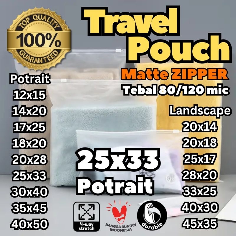 Travel Pouch Organizer Serbaguna Zipper Matte 25x33