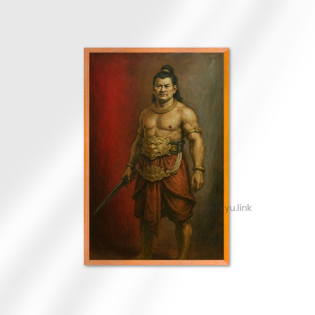 Poster Dinding Lukisan Cetak Gambar Gajah Mada Dari Majapahit Plus Bingkai Kayu Minimalis