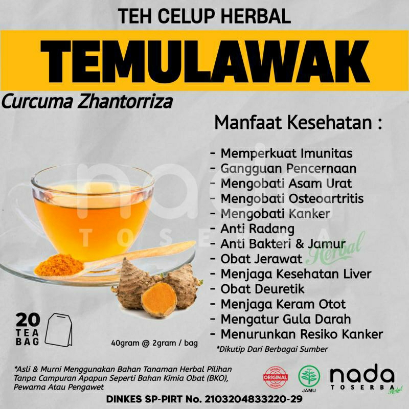 

Teh Celup Herbal TEMULAWAK Isi 20 Tea Bag | Pencernaan & Asam Urat | Curcuma Zhantorriza