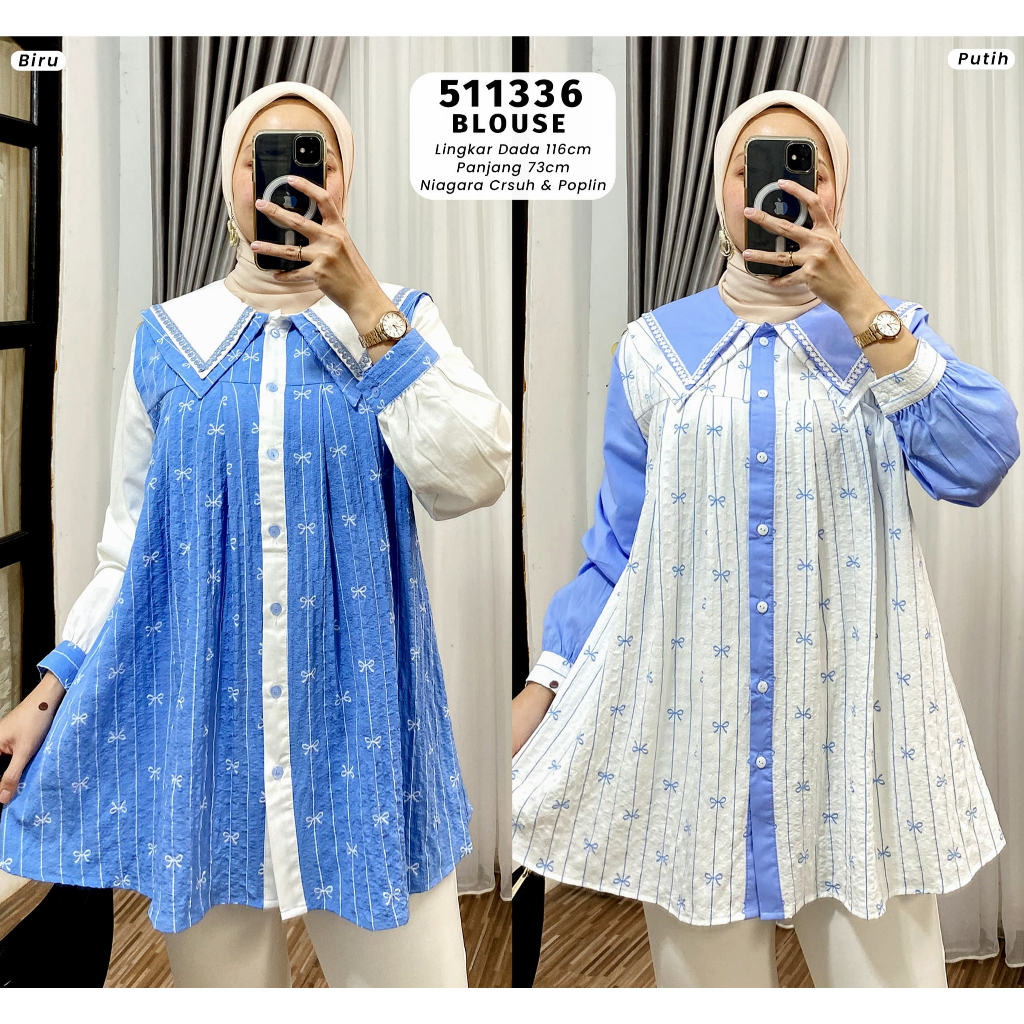 Darra.id | Adisty Blouse, Bahan Niagara Crush & Poplin, All Size Fit to XL