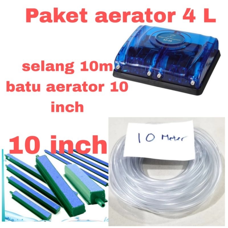 Paket Aerator 4 Lubang Rosston AP-09 Aerator Aquarium Kolam Ikan paket hemat