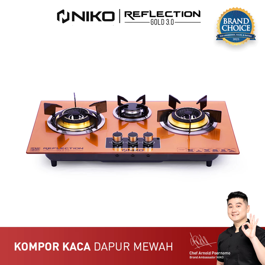 Kompor Gas Tanam 2 Tungku Kaca - NIKO Reflection Gold