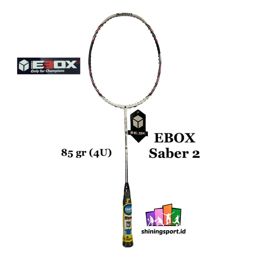 Raket Badminton Ebox Saber 2 (+ FREE TAS DOUBLE RESLETING, KAOS, SENAR EBOX RANDOM + JASA PASANG & T