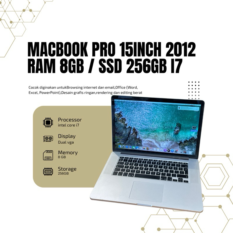 macbook pro 15inch 2012 core i7 ram 8gb ssd 256gb dualvga