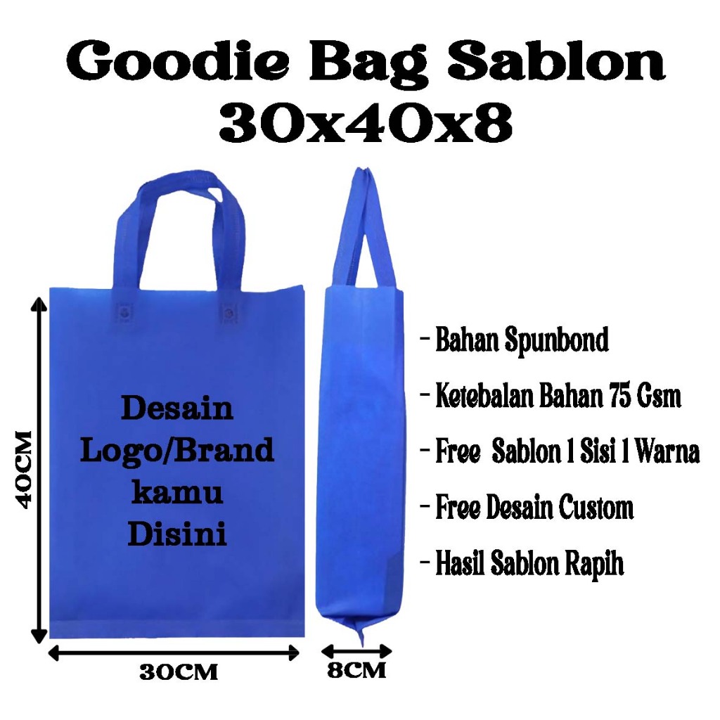 

Goodie Bag Sablon 30x40x8 Tas Spunbond Sablon Custom 30x40x8 Goodie Bag Spunbond 30x40x8