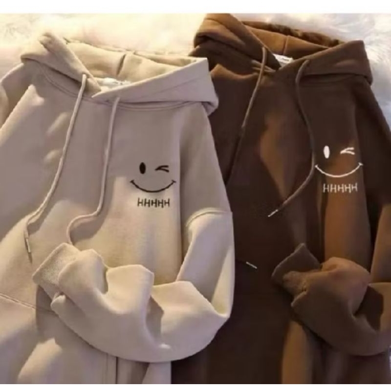 Couple Sweater Hoodie Smiley Blink Wink Sweater Hoodie Cewe Cowo Oversize
