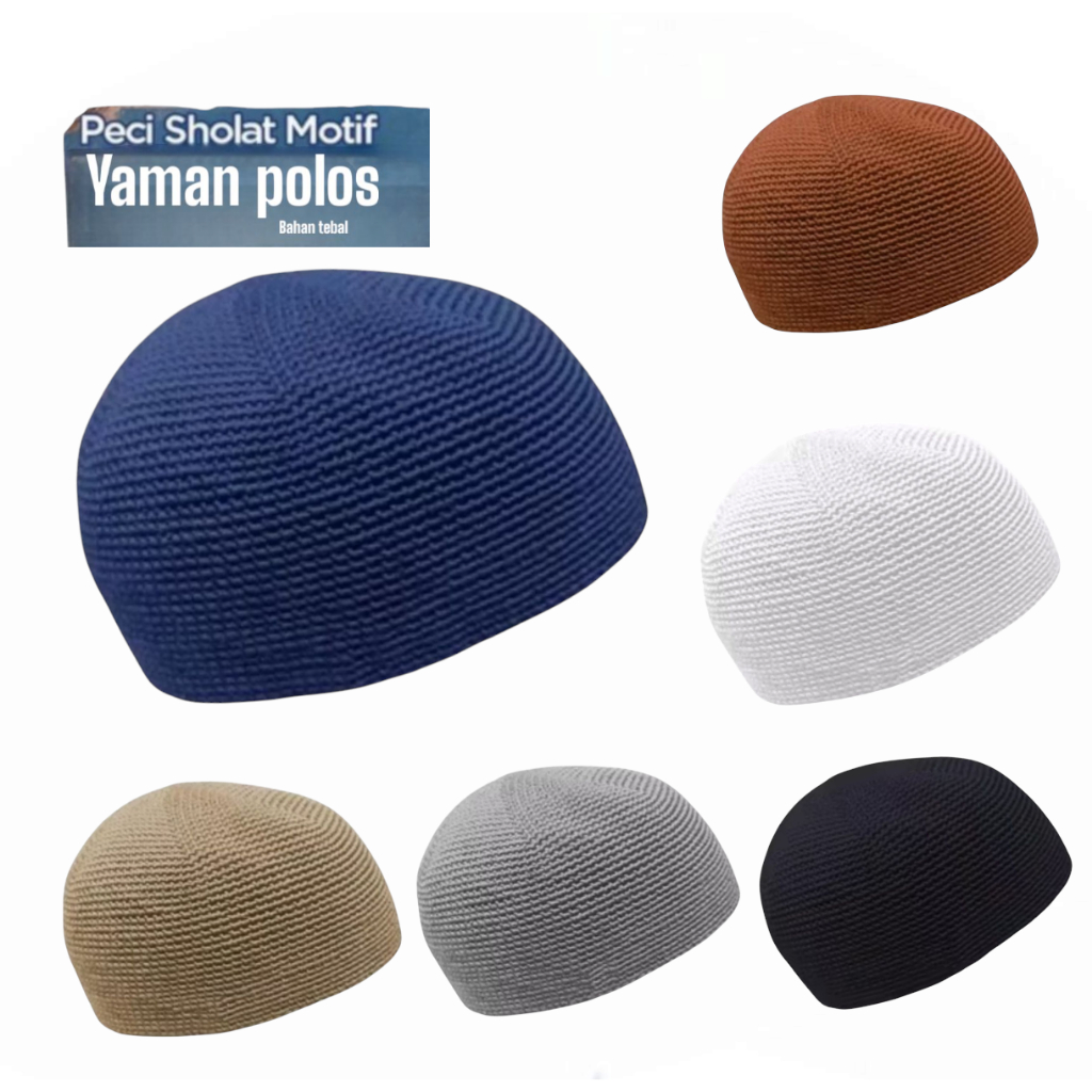 Kopyah peci rajut yaman oleh-oleh haji songkok hitam dewasa