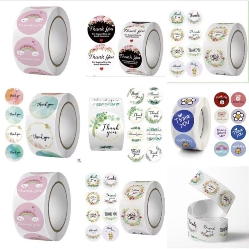 

(RANDOM) 500 Pcs Thank You Roll / Stiker Terima Kasih / 1 Roll Stiker Thank You / Sticker Tempel Thank You Isi 500 Pcs