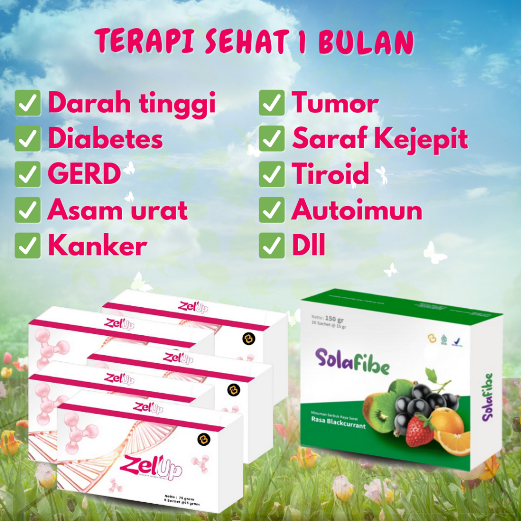 

ZelUp Solafibe Paket Terapi Hipertensi, Diabetes, Kanker, Jantung, Asam Urat