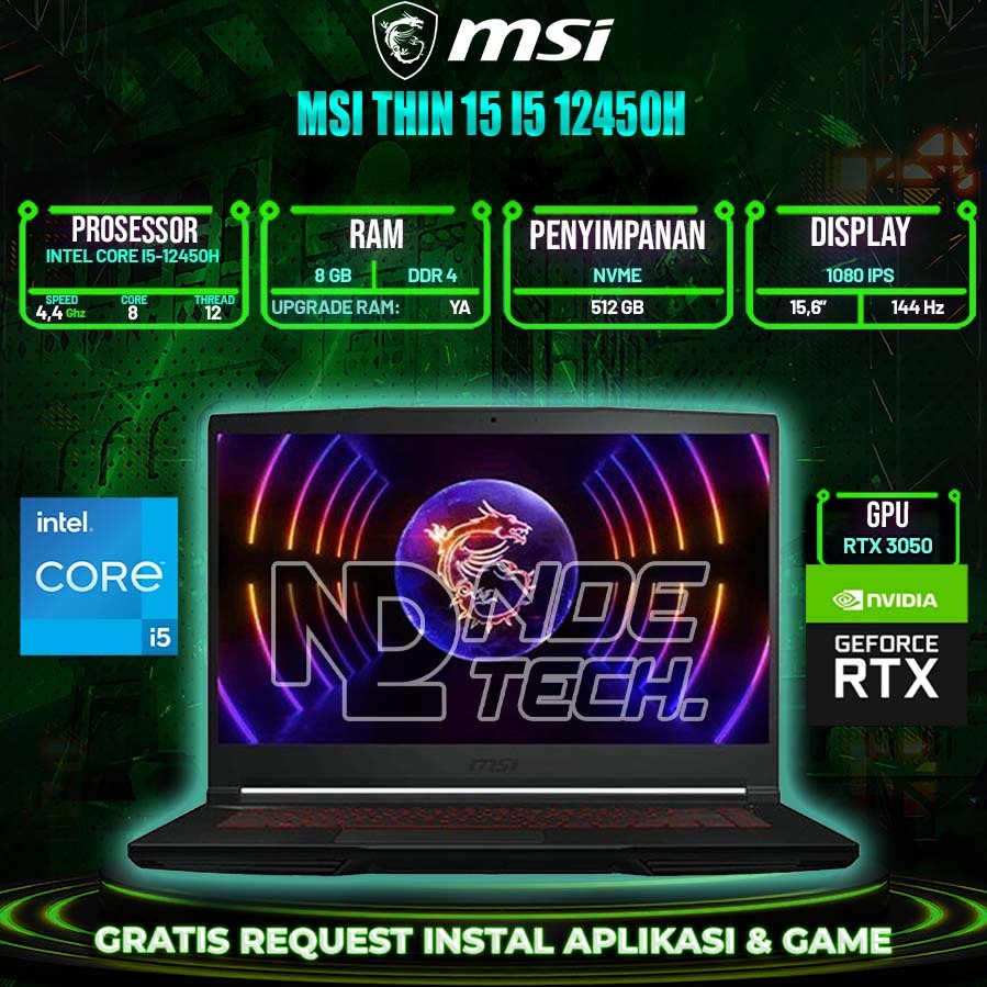 MSI Thin 15 I5 12450H RTX3050