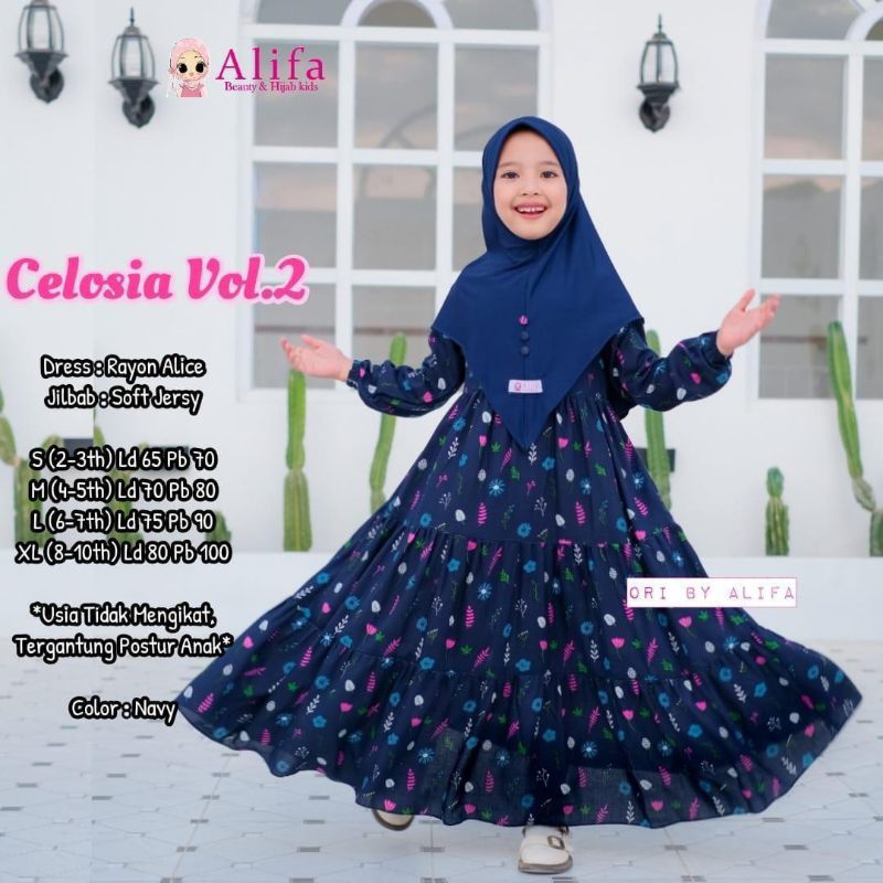 [ Alifa hijab kids Fashion ] Celosia Vol.2 Gamis Anak Motif Free Hijab By Alifa Kids