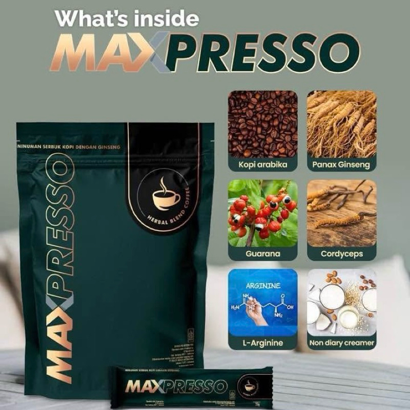 

Maxpresso HWI Original 100% isi 5 Sachet - Maxpreso coffee Herbal Ginseng Stamina Pria Kopi Maxpresso HWI