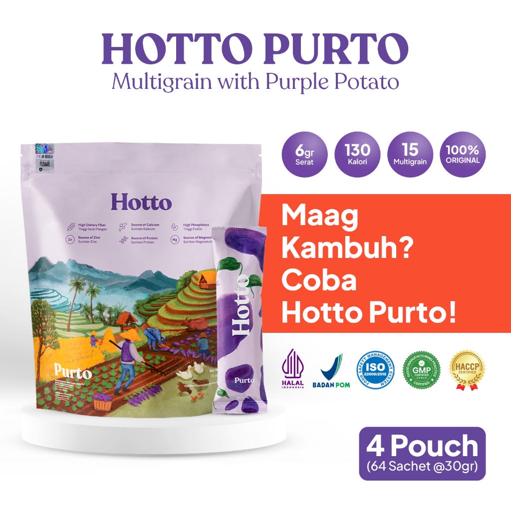 

HOTTO PURTO MULTIGRAIN - 4 Pouch (64 Sachet) | Maag Kambuh Coba Hotto Porto!