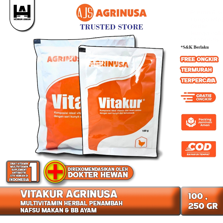 VITAKUR AGRINUSA 100 GR 250 GR - Multivitamin Herbal Penambah Nafsu Makan & BB Ayam