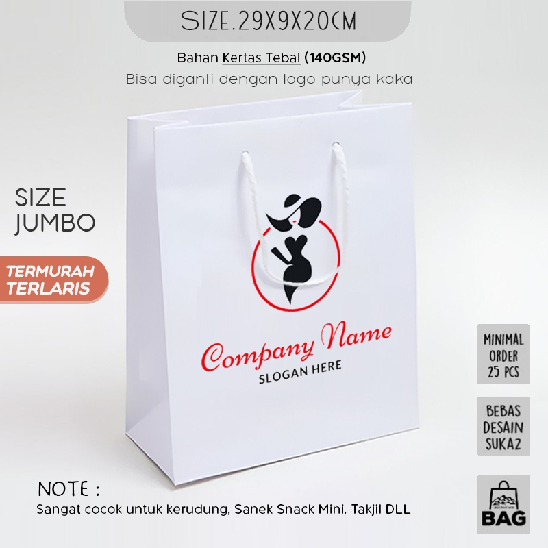 

(+CETAK BEBAS) Paper Bag Jumbo 29x9x20 CM/ Paper Bag Kado Packing Baju, Kaos, Kemeja, Kerudung dan Celana / Papper Bag Polos Bebas Cetak