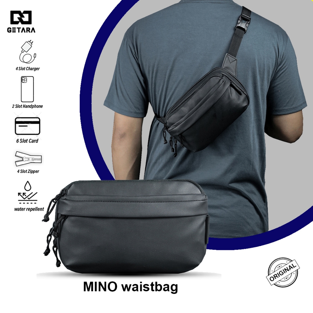 GETARA Slingbag Waistbag Pria Wanita Tas Selempang Black Premium Mino