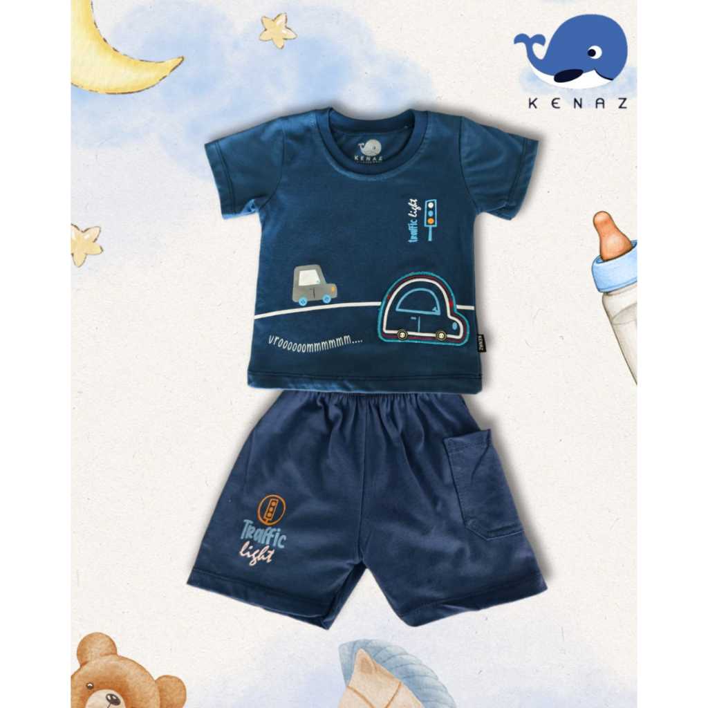 Baby Kenaz Setelan Kaos Oblong Anak Lengan Pendek Traffic Light Car 1-3 Tahun