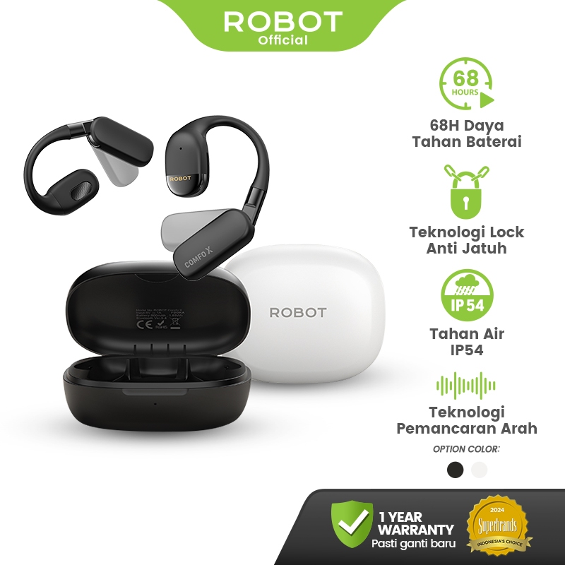 ROBOT Open Ear TWS Comfo X Headphones Adjustable/Foldable/Locking Ear Hooks Rich Bass Hi-Res Wireles