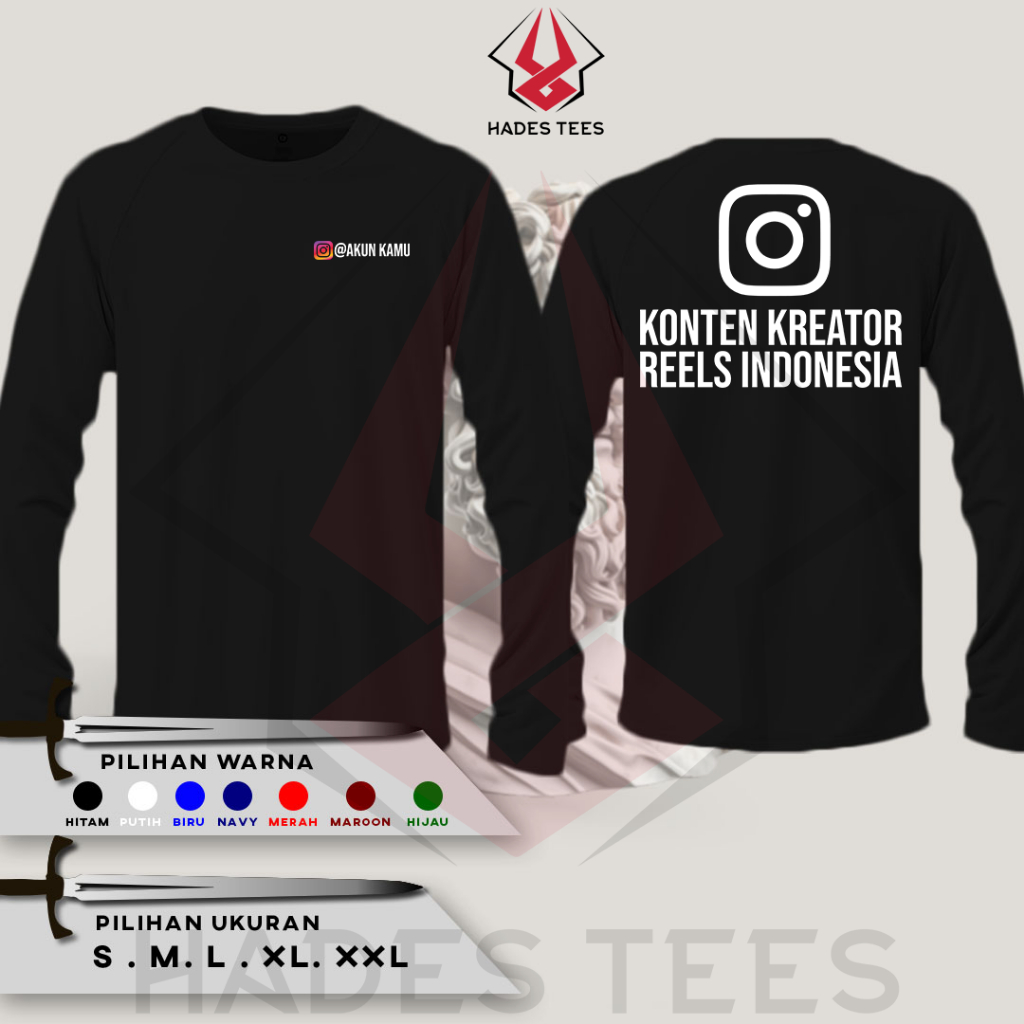 Kaos Baju Instagram Konten Kreator Reels Gratis Tulis Akun Kamu LENGAN PANJANG | Cotton Combed 30s