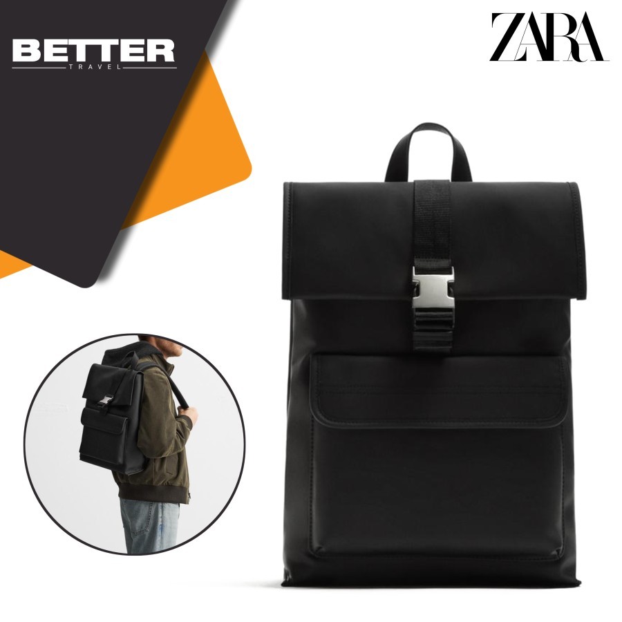 ZARA backpack pria casual daily tas ransel laptop 13 inch full black urban original