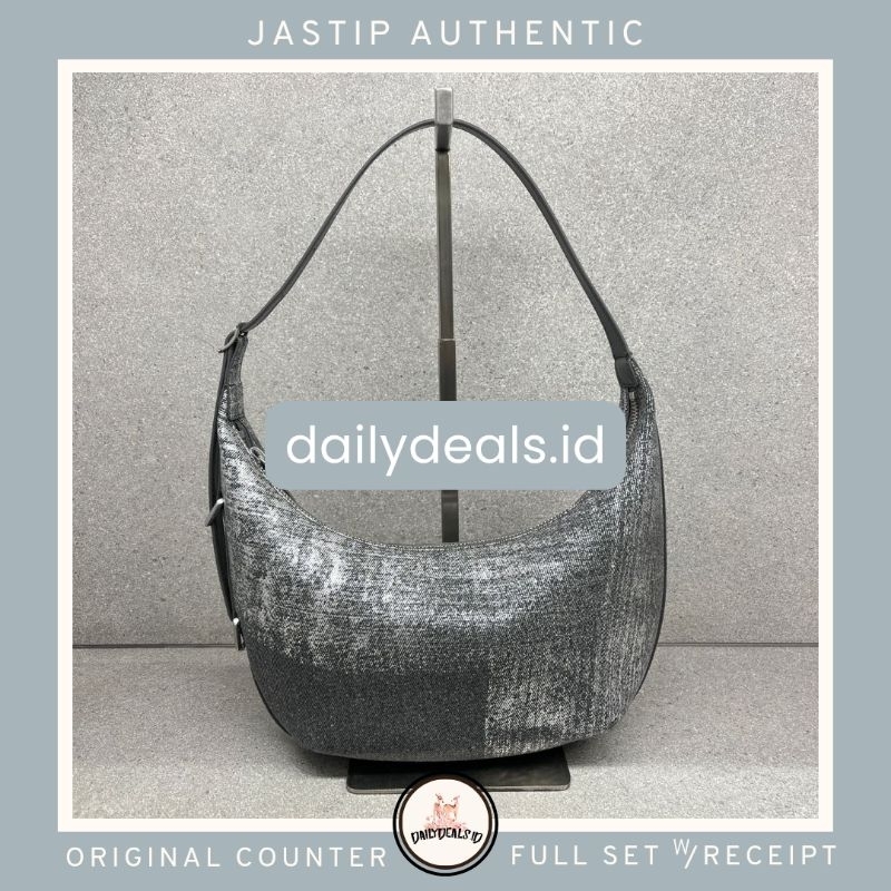 #2-40782526-1 Bryna Denim - Jast[p] CK ORIGINAL COUNTER CURVED HOBO BAG TAS SILVER BRUSHED STORE AUT