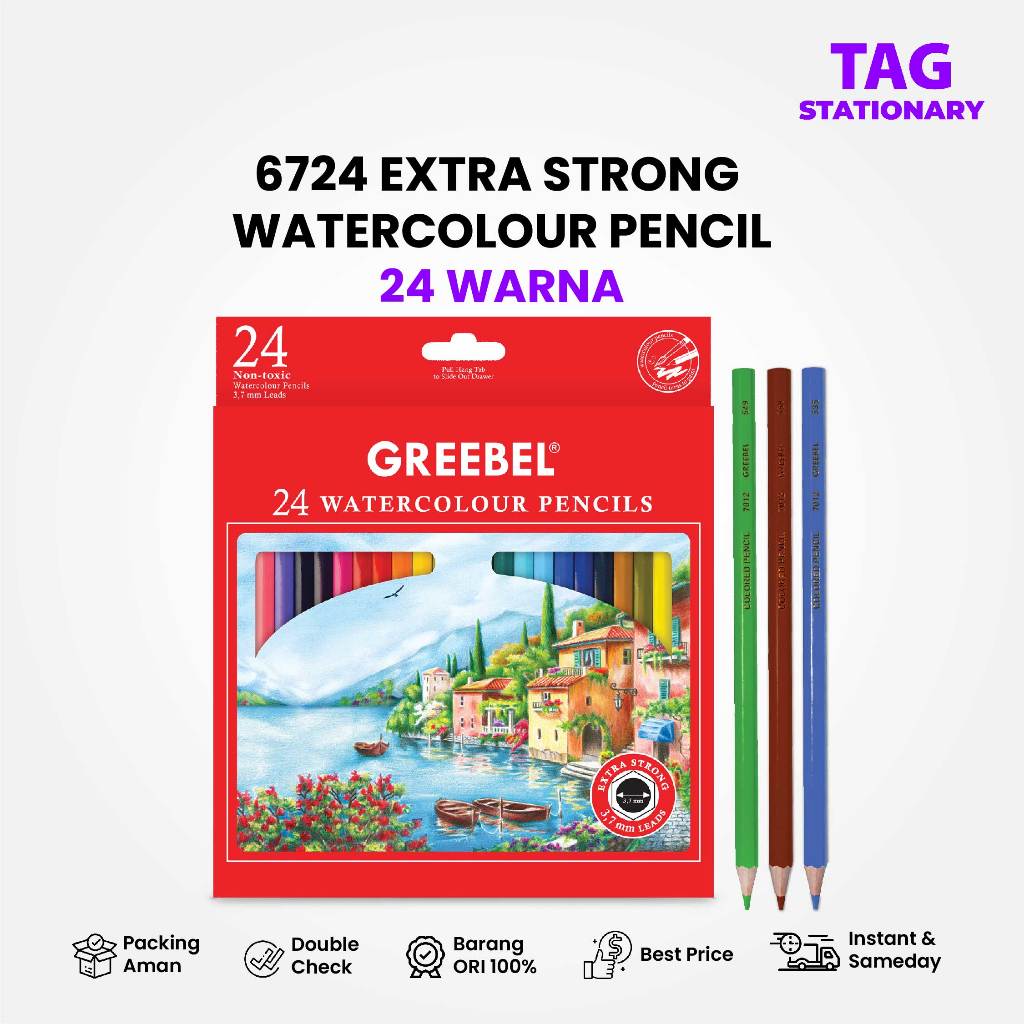 GREEBEL Pensil Warna / Isi 24 Warna / 6724 - 3.7 MM WATER COLOUR PENCIL / Timur Agung Grosir