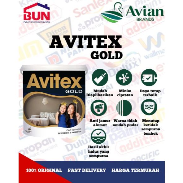 CAT TEMBOK LUAR DAN DALAM AVITEX GOLD 5 KG - 755 GOLDEN YELLOW