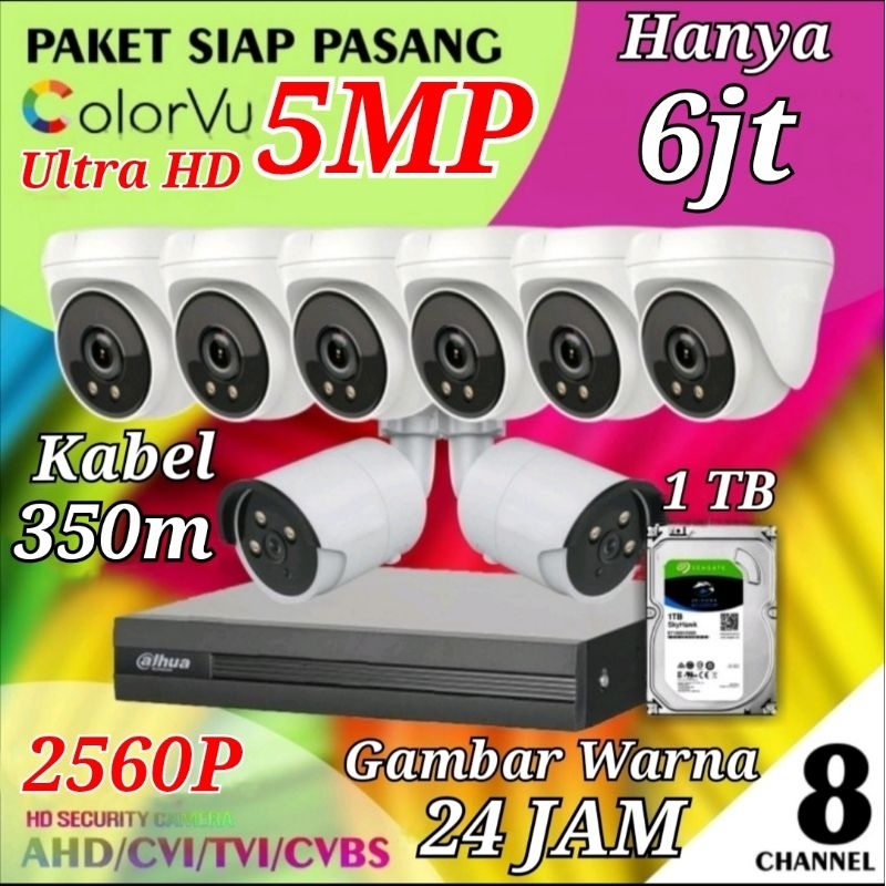 PROMO PAKET CCTV TERMURAH 8 KAMERA 5MP FULL COLOUR ONLINE HP COD GRATIS