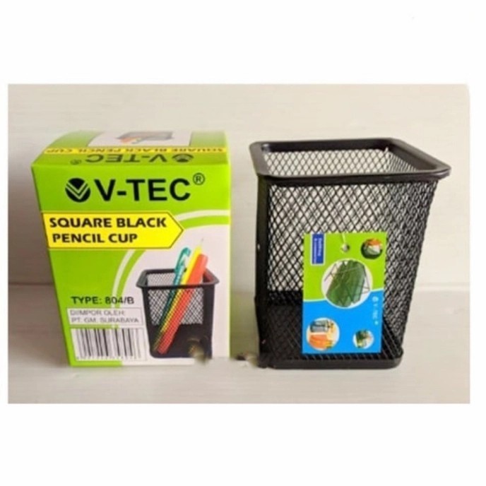 

V tec Square Black Pencil Cup/Tempat Pensil