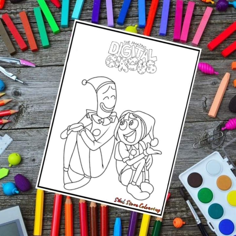 

Kertas Mewarnai Gambar Digital Circus V1 isi 10 Lembar / Kertas Gambar Tebal Bisa Pakai Cat Air, Spridol & Crayon