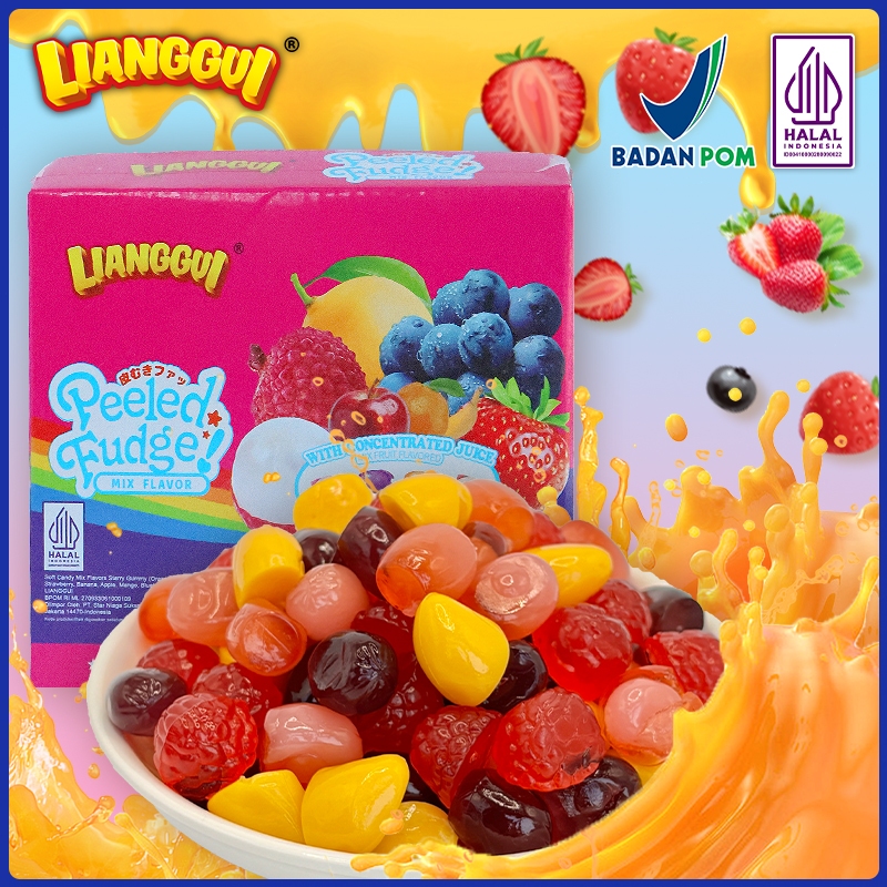 

120pcs Permen Kupas Halal Rasa Buah Campur (Stroberi, Mangga, Jeruk) Kenyal & Manis Lianggui