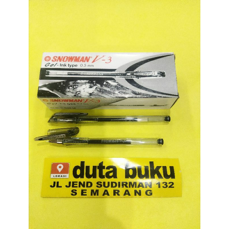 

(1pack isi 12pcs) Pulpen Bolpoin Pen Gel Snowman V3 0.5mm Hitam