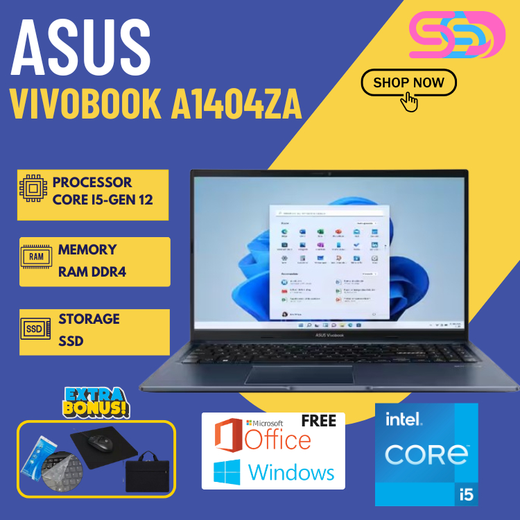 ASUS VIVOBOOK A1404ZA Core i5-1235U RAM 16GB-SSD 512GB 14" INCH BACKLIT-FINGERPRINT W 11 free MOUSE 