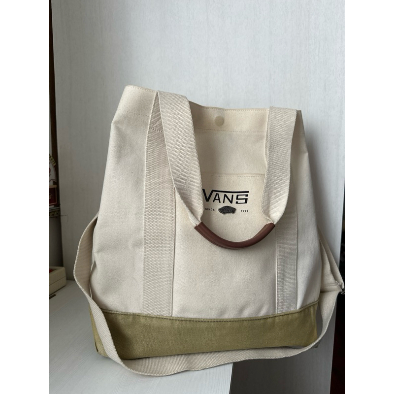 PRELOVED Vans Tote Bag | Sling Bag | Canvas | Genuine Leather | Broken White