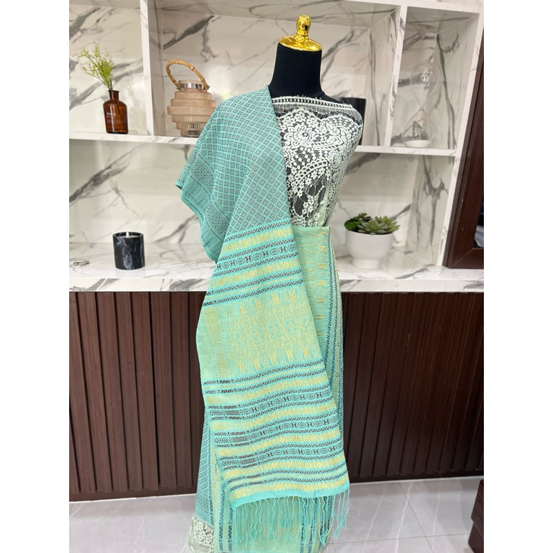 Tumtuman Pengantin FULL KRISTAL Hijau Mint Gold Songket Batak