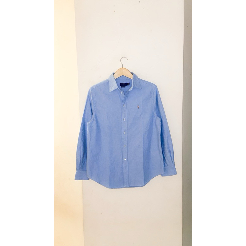 Polo Ralph Lauren Oxford Shirt Baby Blue Kemeja Tricolor Logo