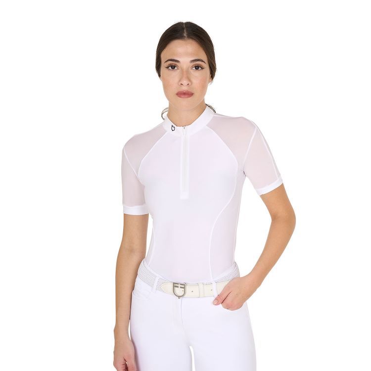 Baju Kompetisi Berkuda Wanita Equestro Competition Polo Shirt Short Sleeve Tulle with Zip