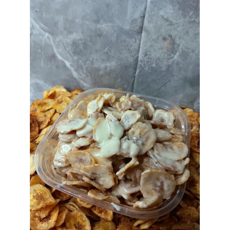 

KRIPIK PISANG LUMER RASA VANILLA / MILK || berat 120 gram, ukuran thinwall 500 ml