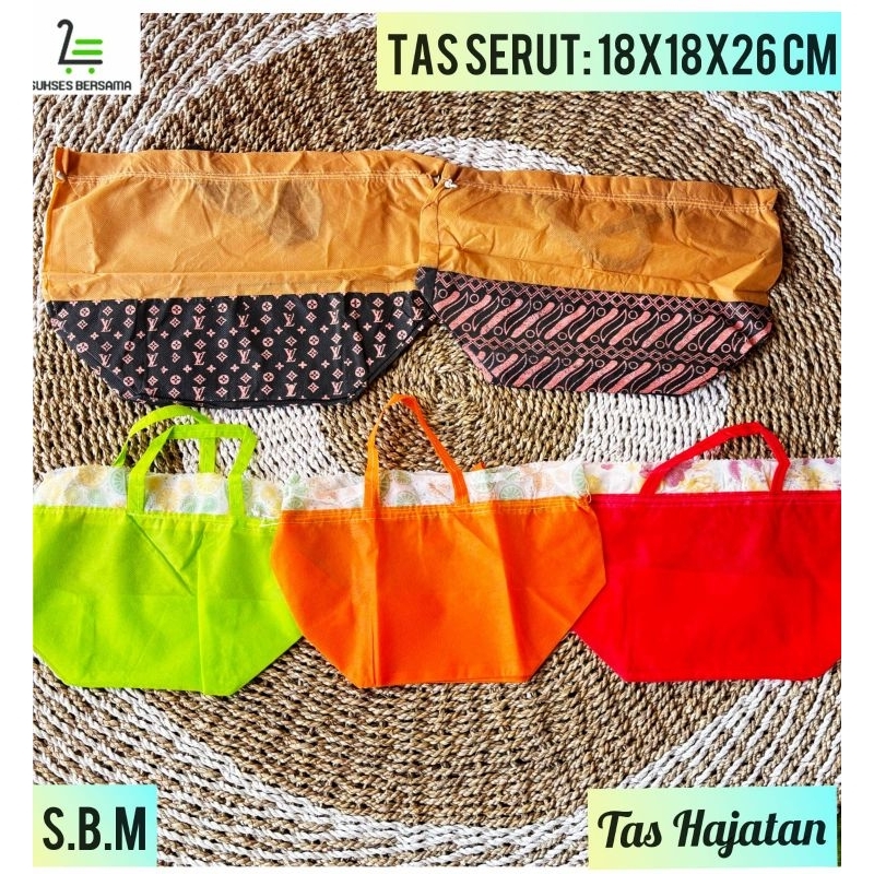 Tas Serut Spundbond Motif 18x18 (LUSINAN/12 pcs)/Tas Hajatan/goodie bag/Tas Kain/Spundbund