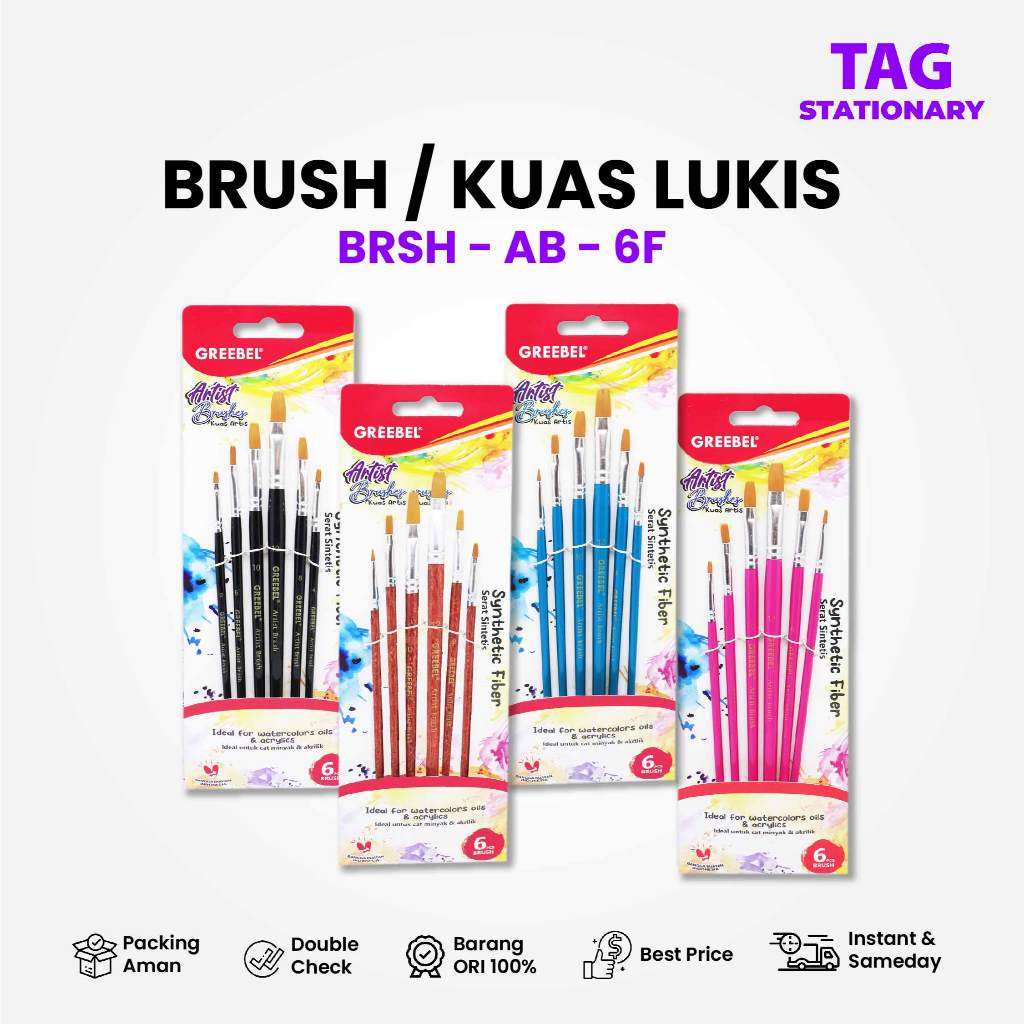 

GREEBEL Kuas Lukis / Brush Paint Set BRSH-AB-6F / Kuas Melukis Timur Agung Grosir