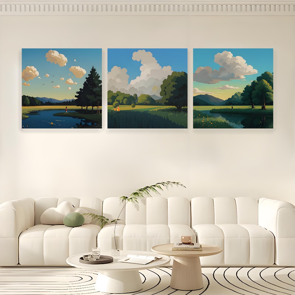 Lukisan Hiasan Pemandangan Pedesaan - Awan di Ladang Luas 18x18 cm